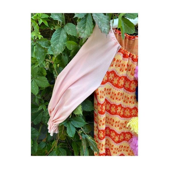 Vintage 70s Handmade Knit Clown Costume PomPoms 2 Hats Pink Red Yellow - Picture 2 of 16